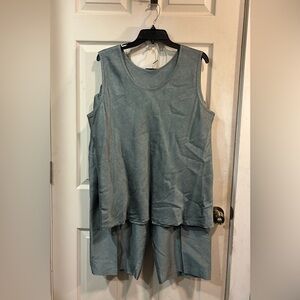 Robin Lane Silk Daria Tank & Silk Palazzo Pants Set Light Teal size Small 6/8